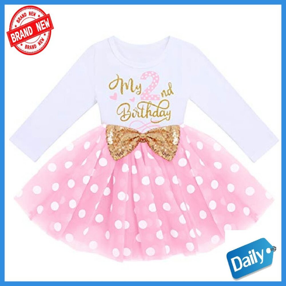Baby Girl Birthday Tutu Dress Set with Headband 1T-3T Long Sleeve - Picture 3 of 7